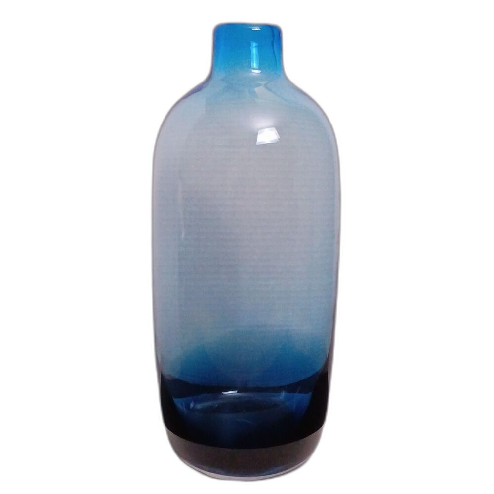 Modern Art Glass 12" Vase Striking Blue Ombre Design with Deep Navy Base